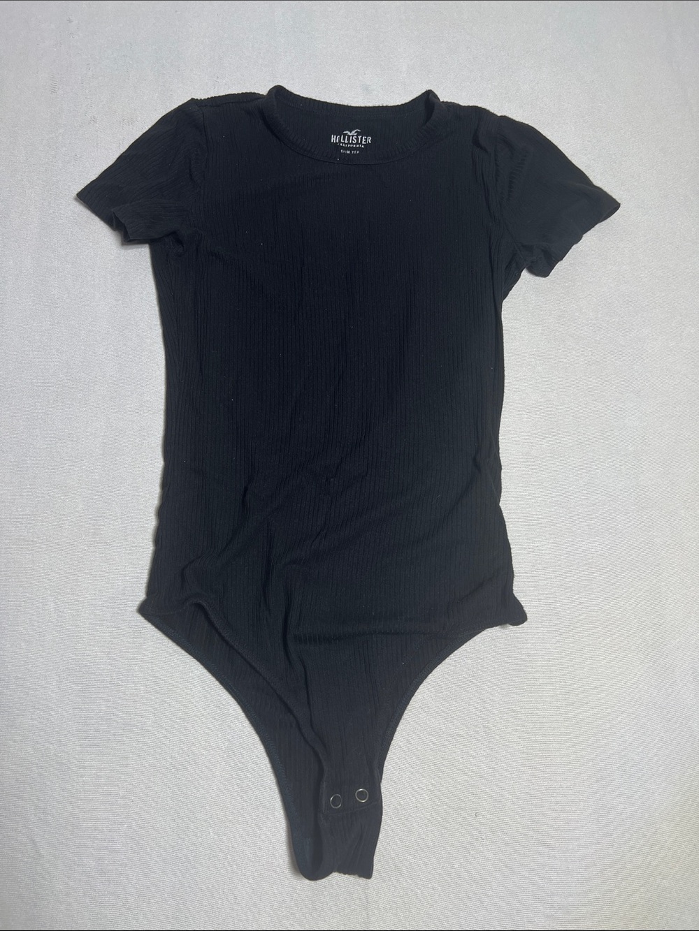 Hollister Black Ribbed Short-Sleeve One-Piece Bodysuit